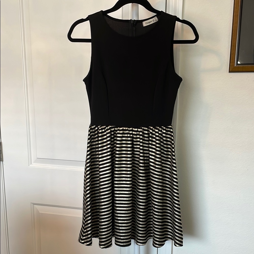Ginger G Black and Gold Striped Mini Dress